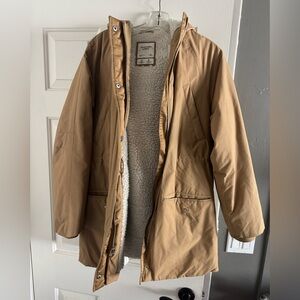 Abercrombie & Fitch Tan Coat with White Sherpa Lining